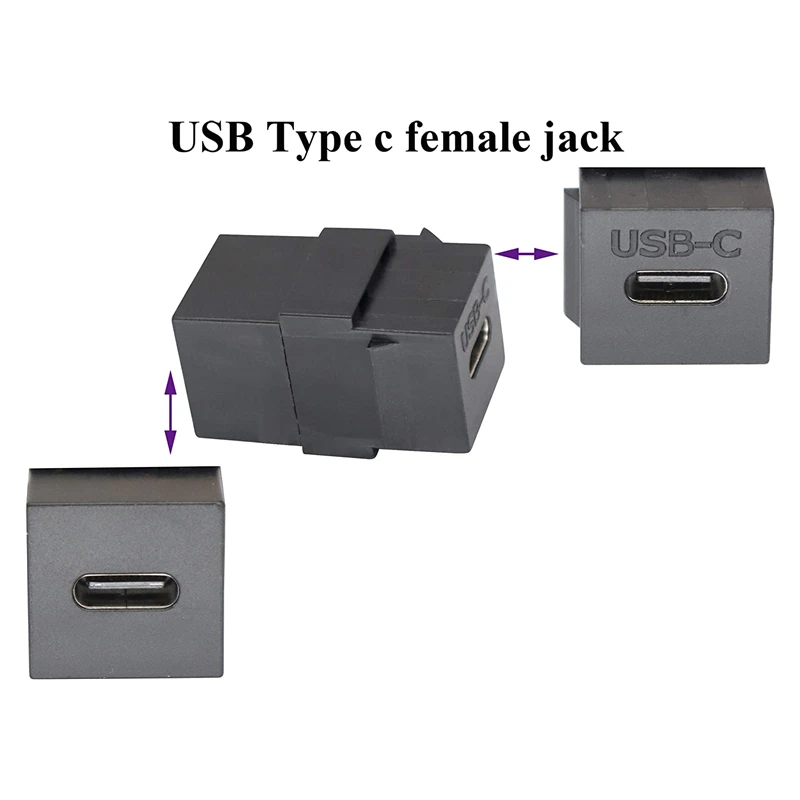 USB 3.1 Tipo-C Extensor para Keystone Jack, carregamento de dados Sync, Extensão Connector, Insert Snap-in Socket, Adaptador para Módulo Painel de Parede