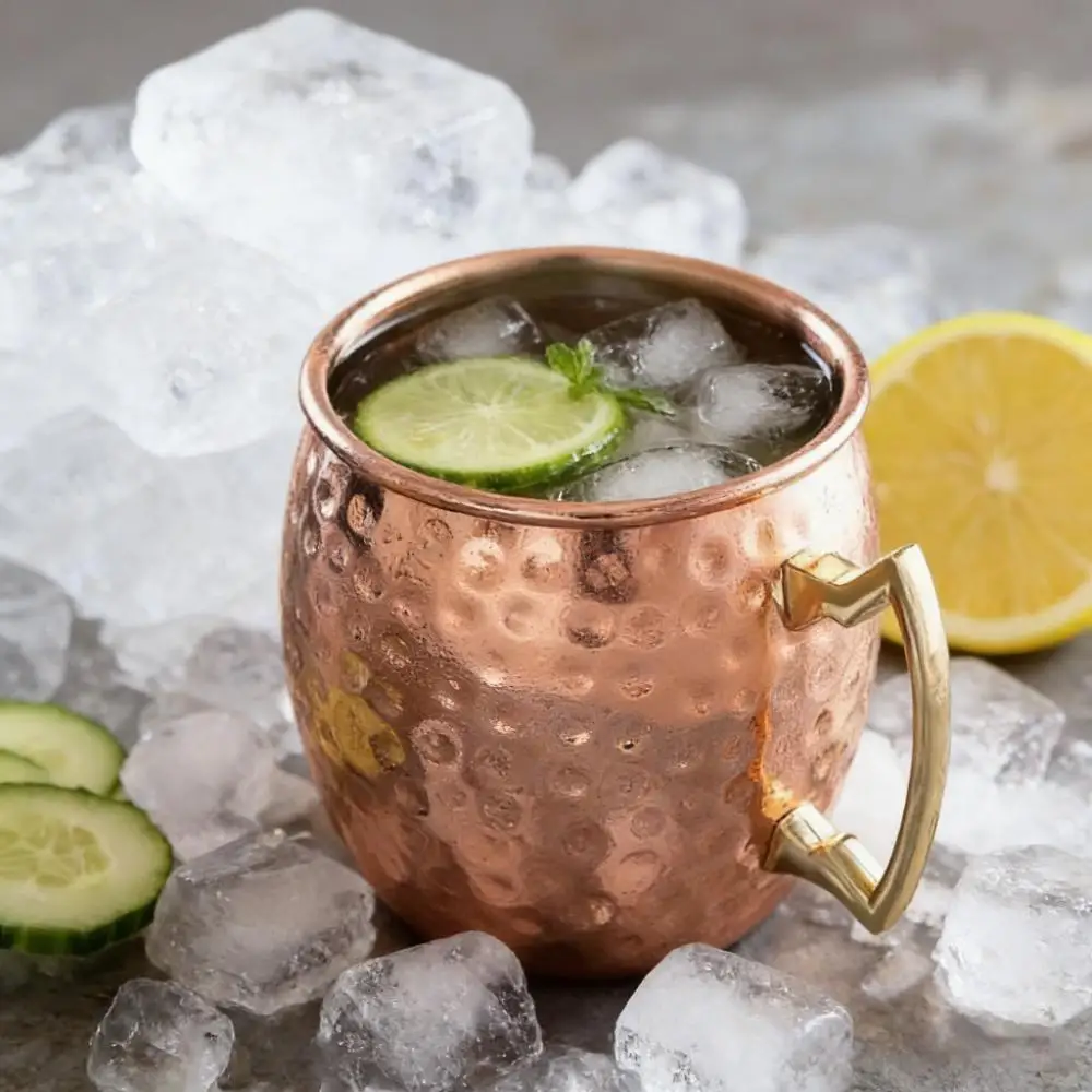 550ml 18oz Hammered Stainless Steel Moscow Mule Mug Copper-Plated Metal Drinkware for Cocktails Beer Coffee Bar/Party Essential
