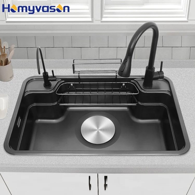 Modern Large Single Sink Nano 304 Stainless Steel Kitchen Houseuse Dish Basin Kitchen Sink Stainless Steel With Drain Board