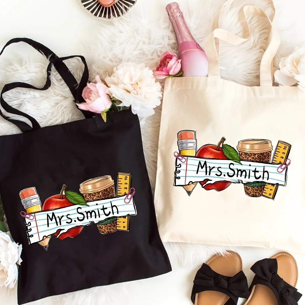 

Personalized Teacher Tote Bag with Name Text Printing Custom Name Initials Design Suitable for Teachers Day Gift Graduation Gift