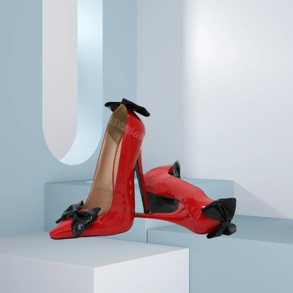 

Red Bowknot Decor Slip on Pumps Pointed Toe Stiletto Sweet Style New Fashion Party Wedding Dress Women Shoes Zapatos Para Mujere