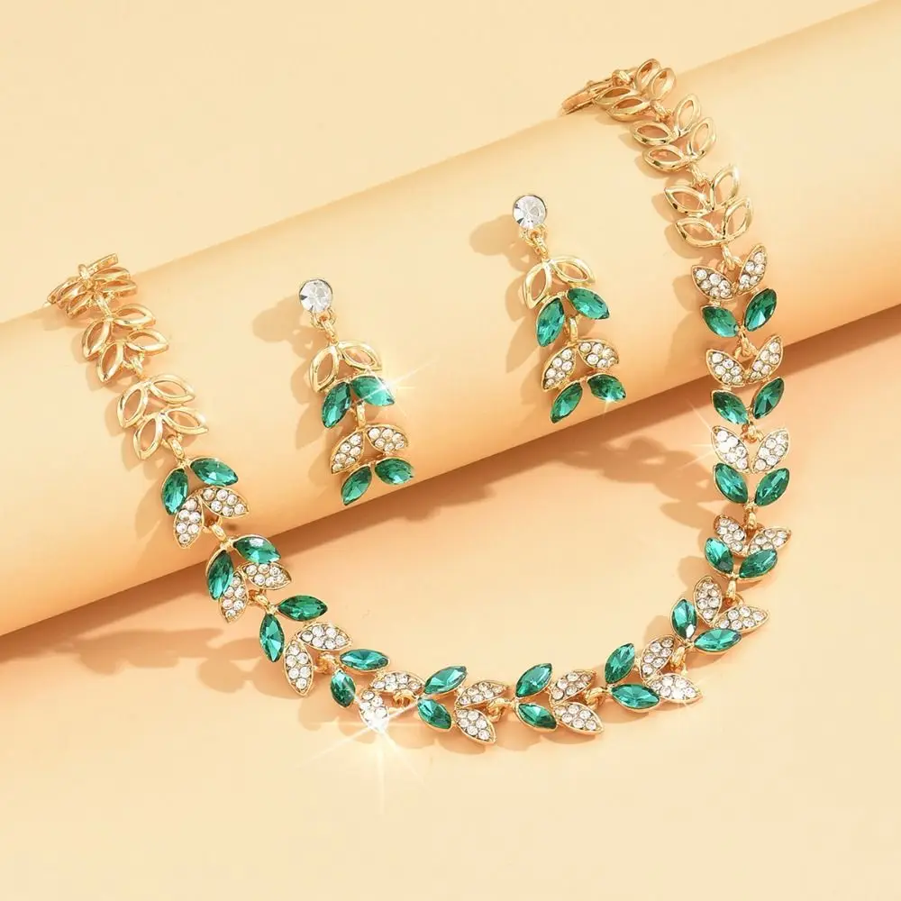 

Wedding Party Shining Crystal Jewelry Set Exquisite Luxury Earrings Gold Rhinestone Necklace Banquet