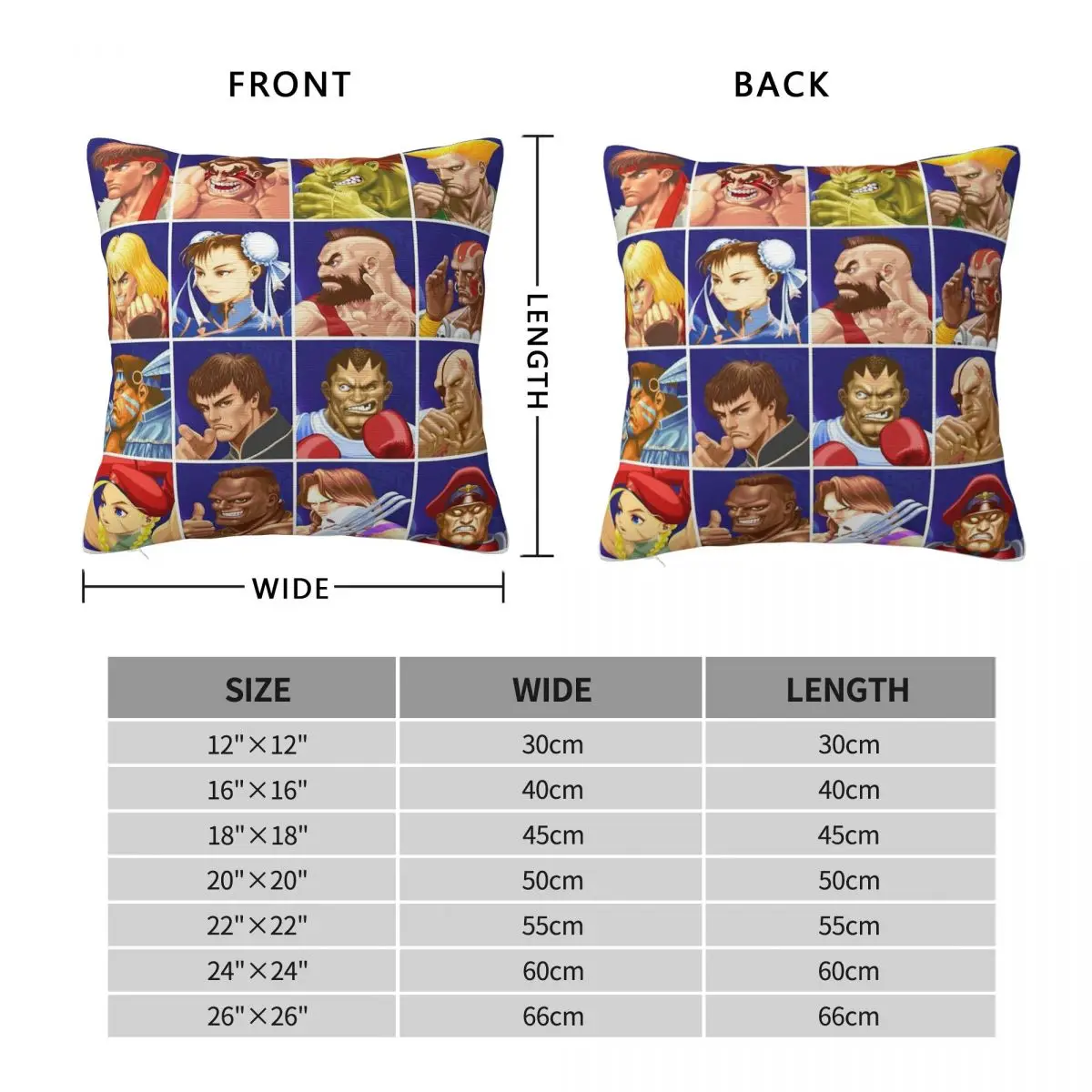 Street Fighter II Select Character Square Pillowcase Polyester Linen Velvet Creative Zip Decor Pillow Case Car Cushion Cover