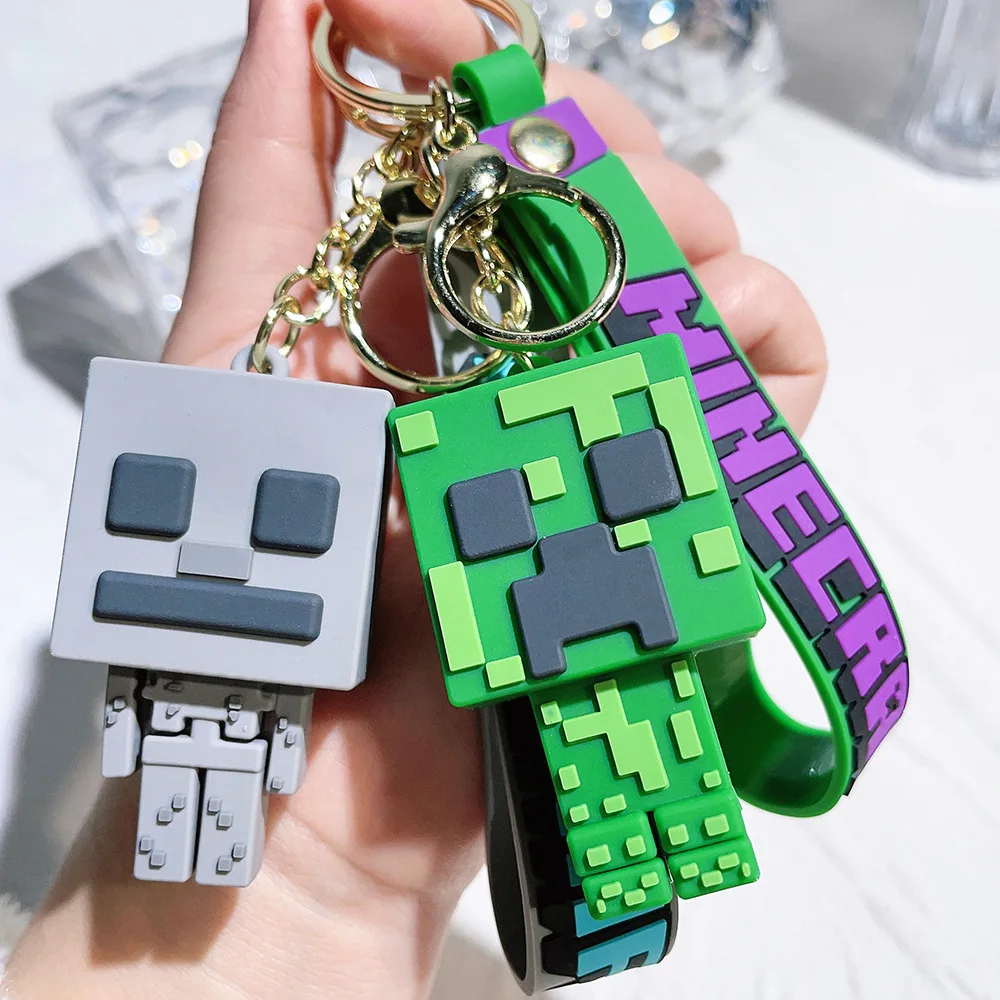 My World Figure Model Keychains Minecraft Pixel Peripherals Toys Pendant Silicone Keyrings Backpacks Accessories Birthday Gifts