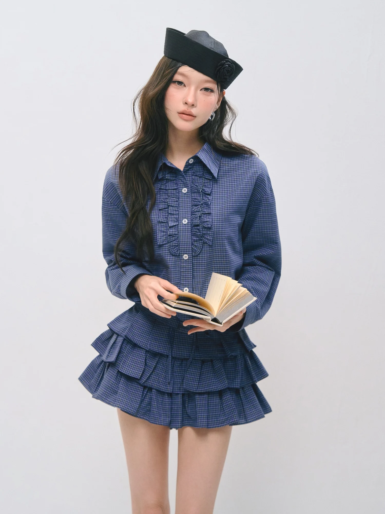 

SOMESOWE Plaid Flounce ort irt Pleated Skirt Set High Waist Spring Faion Women's Outfit Casual Chic Sister Sle