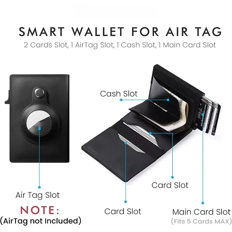 محفظة AirTag الذكية للرجال محفظة جلدية بحامل AirTag بسيط مع حامل بطاقة حجب
