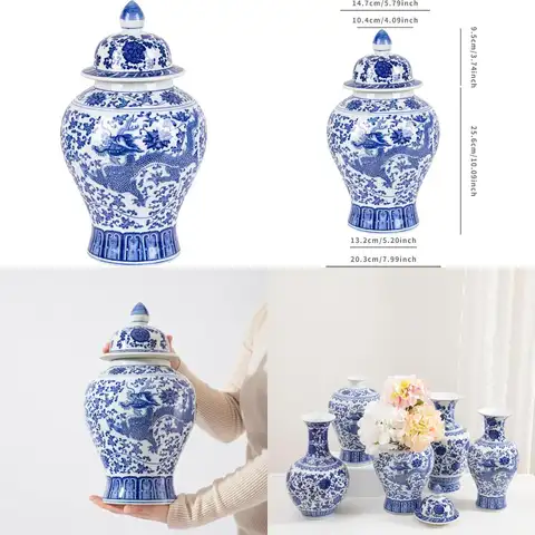 Handcrafted Blue and White Porcelain Vase, Large Chinese Art Decor Ceramic Flower Bottle, Jingdezhen Crafted Classic Vase