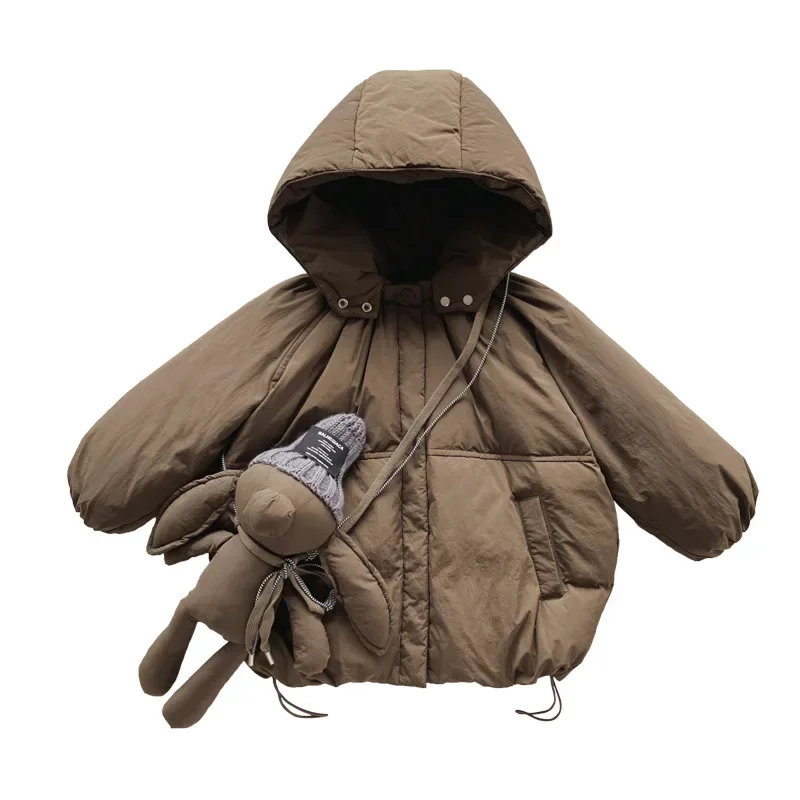 Down Jacket for Kids Korean Kids Winter Jacket Cotton Down Parkas Boys Girls Solid Hooded Coat Thick Cotton Chidlren Warm Coats