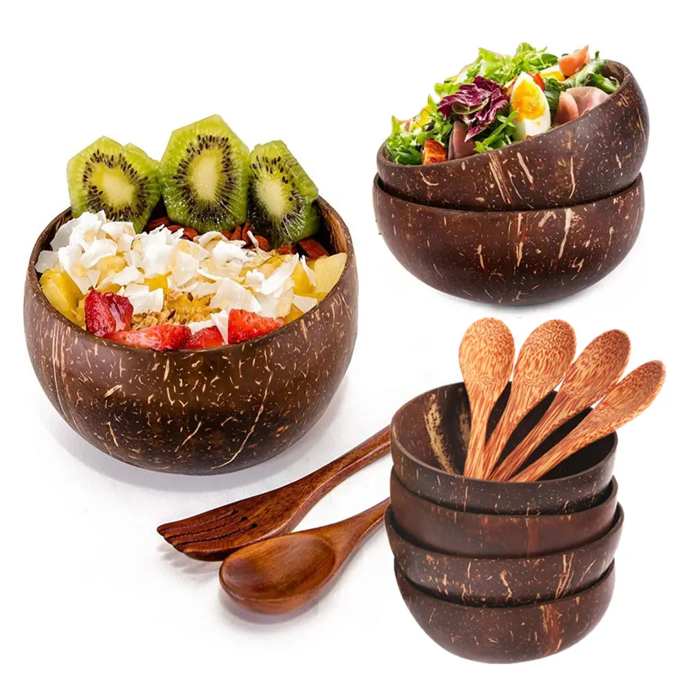 Cuenco de coco Natural y cuchara de madera, juego de cubiertos de coco para batidos, cuenco Acai, cuencos de Buda, cuenco de ensalada de coco de cocina