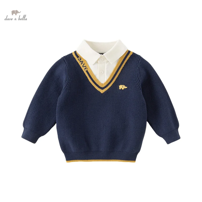 Dave Bella 2023 New Autumn Winter Boys Baby Children Top Knitted Sweater Pullover Fashion Casual Gentle Academic-Style DB4237684