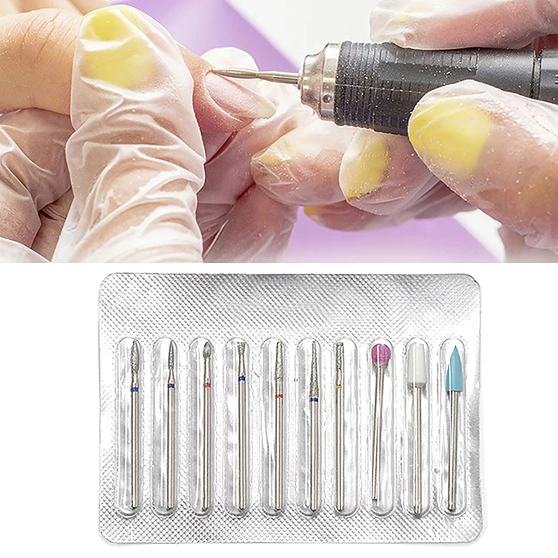 Brocas de diamante para uñas, fresas eléctricas rotativas para manicura y pedicura, limas para cutículas, accesorios para herramientas de uñas, 10 piezas