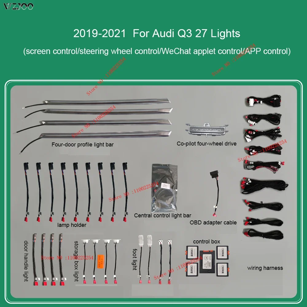 30 Colors Neon Set For Audi Q3 Q3L 2013- 2021 MMI Control Decorative Car Ambient Light LED Atmosphere Lamp illuminated Strip
