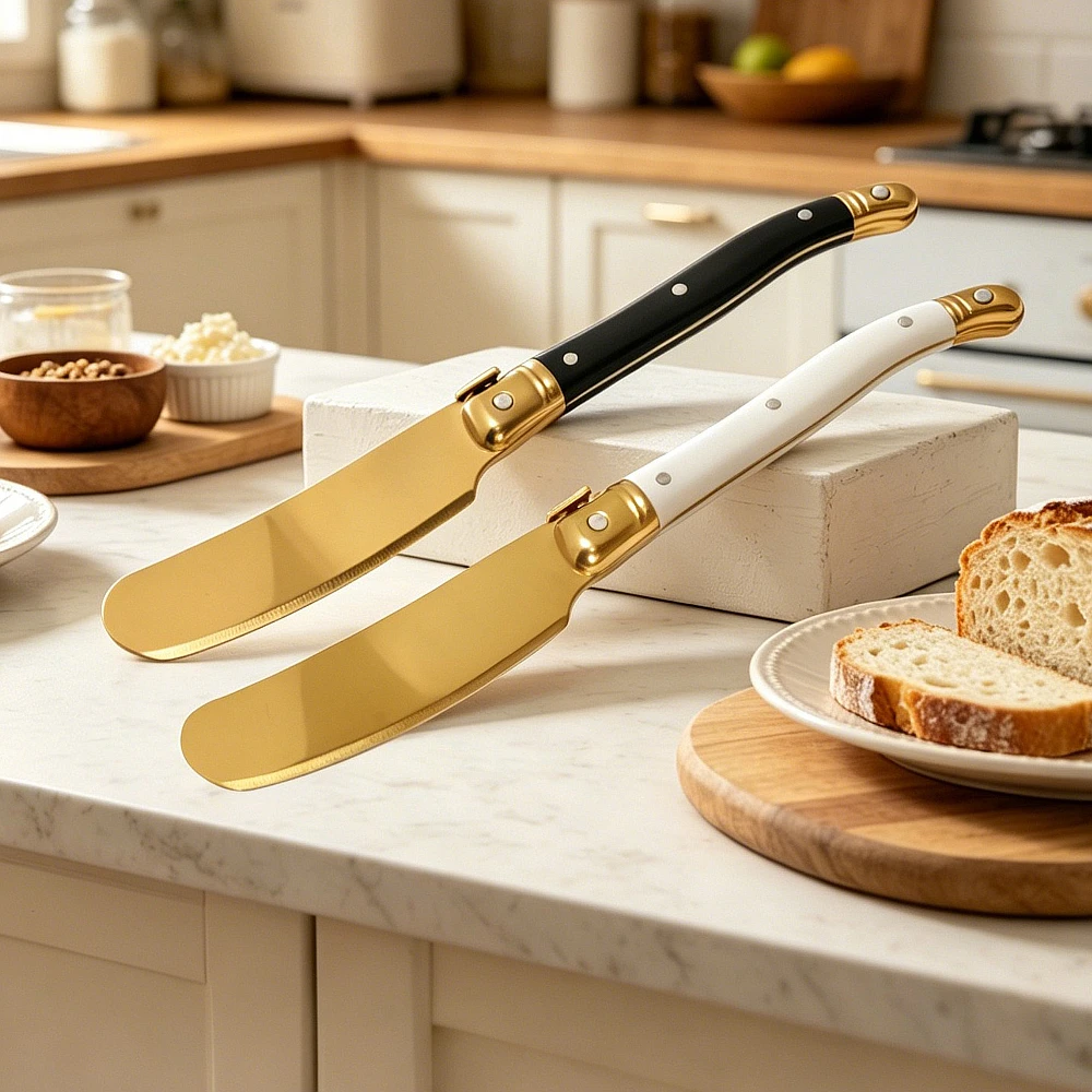 Jaswehome 4/6Pcs Laguiole Butter Knife Set Stainless Steel Cheese Jam Cream Spreader Kitchen Breakfast Bread Toast Spread Knives