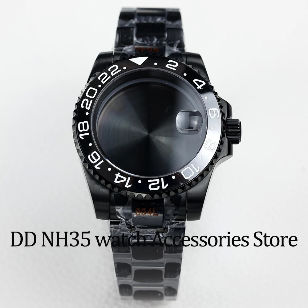 

40mm Black Watch Case oyster brachelet with Sapphire Glass 100m waterproof for nh34 nh35 nh36 Movement 28.5 dial Yacht sub gmt