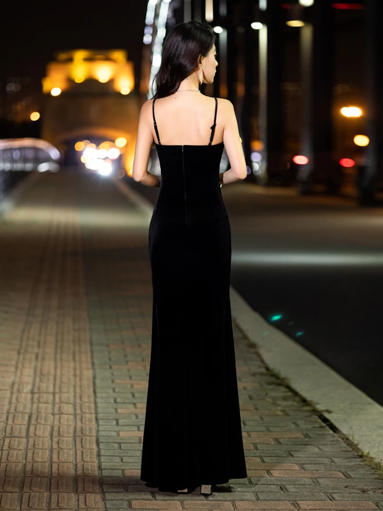 Vestido de noche de gama alta, lujoso banquete, temperamento negro de terciopelo, Host social, Vestidos de fiesta Elegantes Para Mujer