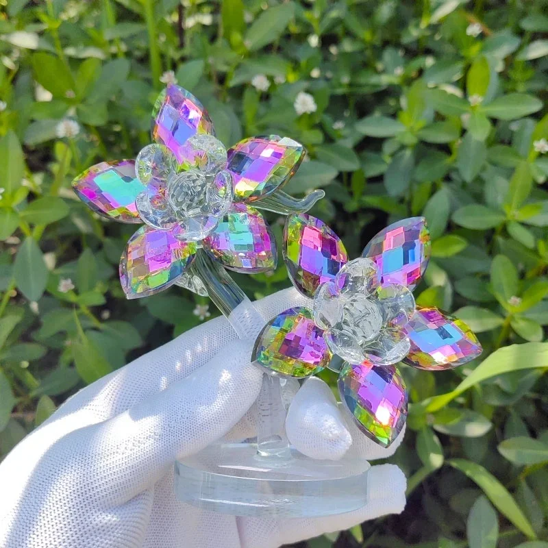 DILU Crystal Glass Violet Flower Craft Healing Handmade Rose Flower Ornament for Party Deco Wedding Centerpieces Souvenirs Gifts