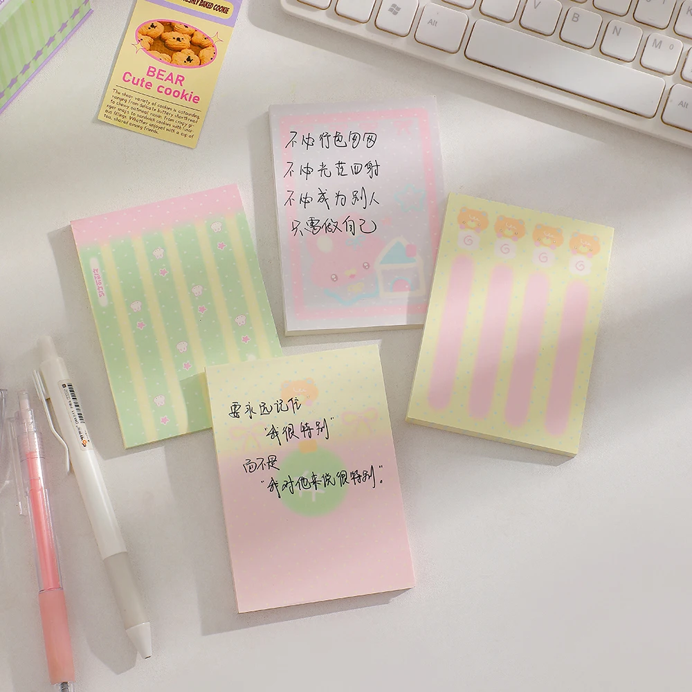 100sheet 2set Kawaii Sticky Note Aesthetic Memo Pad Student Office Accessories Stationery Sticky Notes