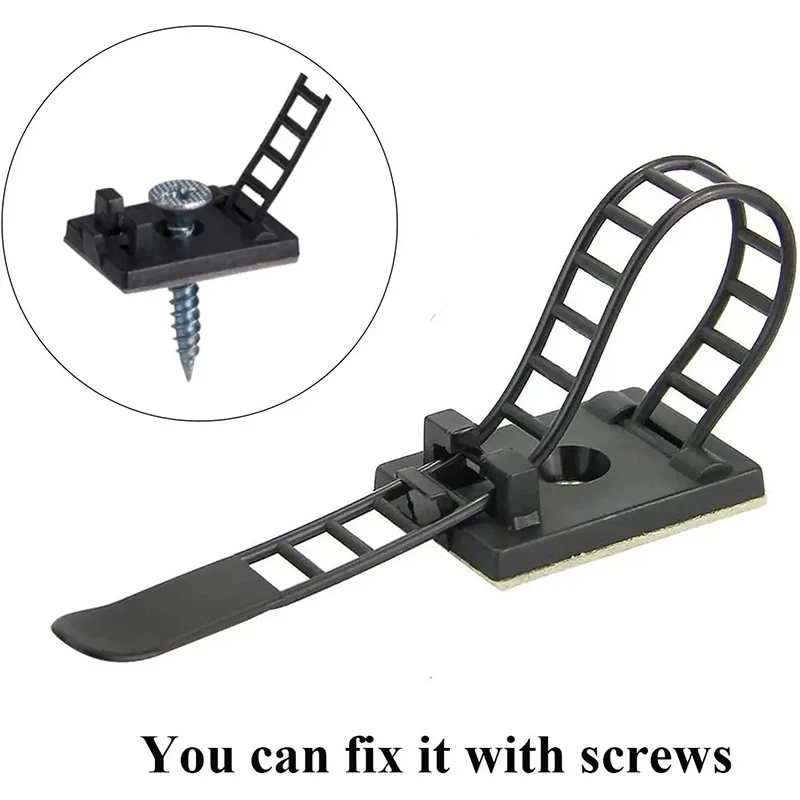 AMPCOM Adjustable Self-Adhesive Nylon Cable Tie mounts Cable Straps with Optional Screw Cord Clamps for wire management