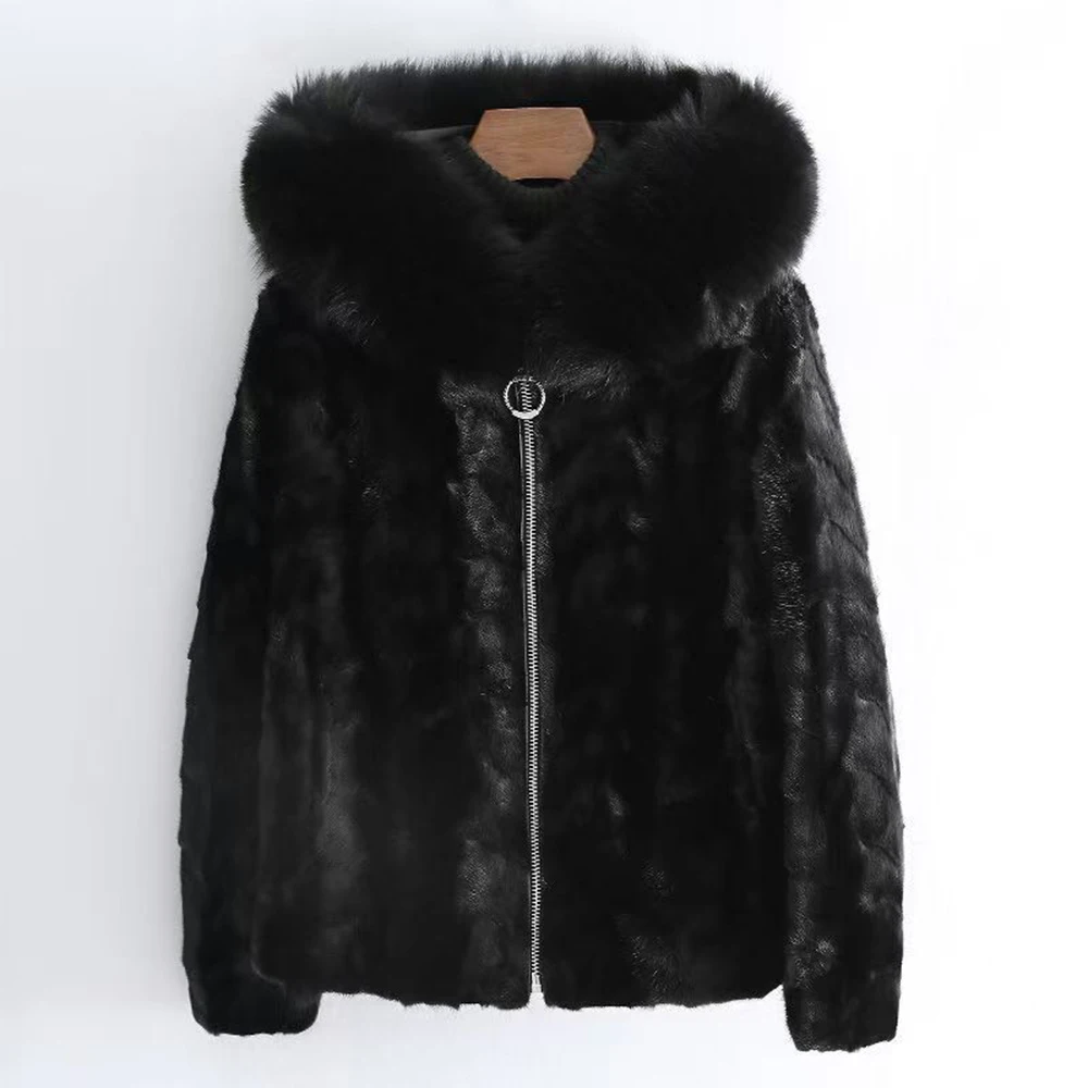 Cappotto di pelliccia di visone naturale Parka invernale da donna Giacca di visone Spessore caldo collo di pelliccia di volpe Capispalla con cappuccio