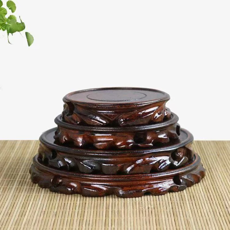 Wooden Pedestal Display Stand，Round Pedestal Base Carving Handicraft, Decorative Base for Bonsai Statue Tea Set Teapot Ornaments