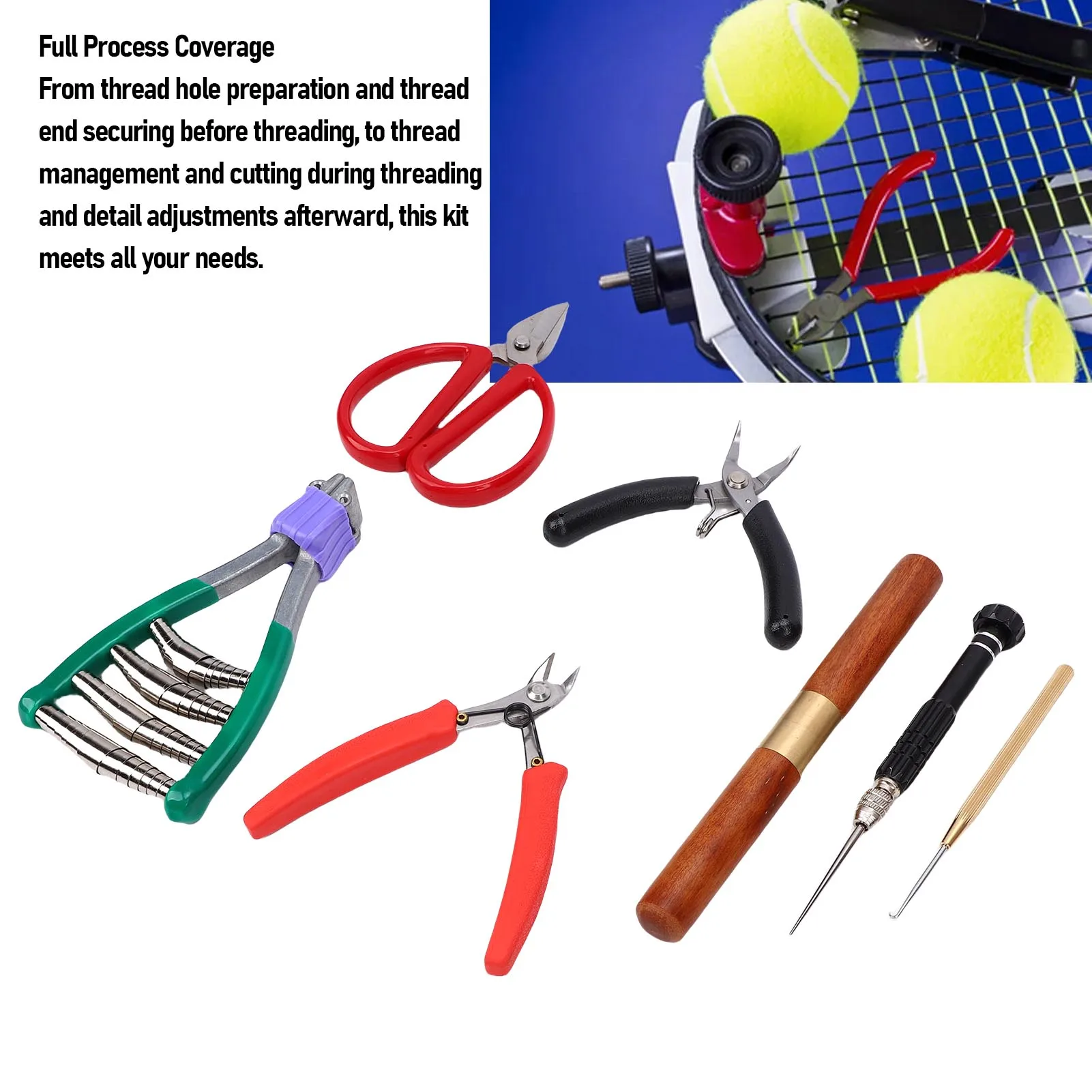 Badminton Racket Stringing Tool Set Bent Nose Pliers Diagonal Pliers Threading Hook Stringing Wire Cone Line Cone Starting Clamp