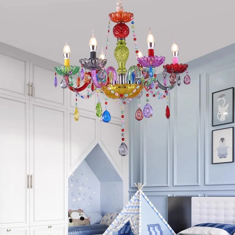 Modern Colorful Crystal Chandelier,Home Decorative D69cm H55cm Living Room Bedroom Dining Room Girl Children\'s Room Chandelier