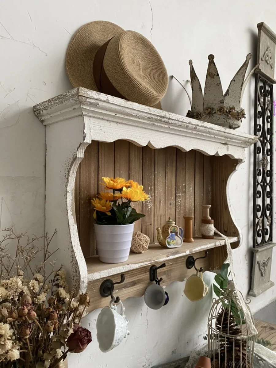 European retro solid wood wall cabinet indoor multi-functional storage shelf