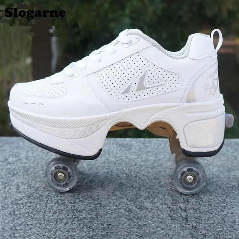 New Roller Skates Men Women Shoes with 4 Wheels Roller Sneakers Children Deformation Skate Shoes Girls Boys Unisex Sports Shoes