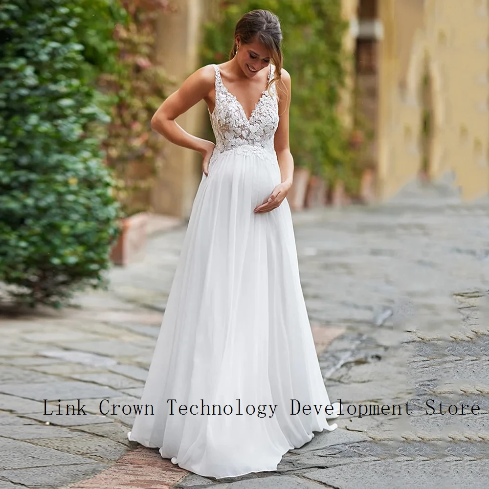 Abiti da sposa incinti avorio con abiti da sposa senza maniche in chiffon per le donne 2025 Estate Nuovo strascico di corte Abiti da sposa