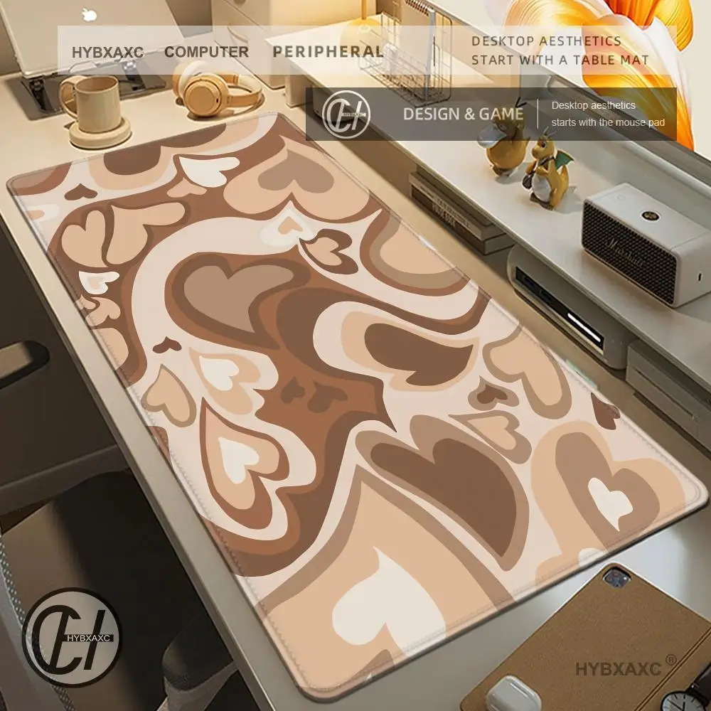 

Коврик для мыши с сердечками Coffee Love, нескользящий, большой игровой коврик XL, коврик для клавиатуры, коврик для ноутбука, настольный коврик для компьютера, красный коврик для мыши с сердечками, увеличенный размер