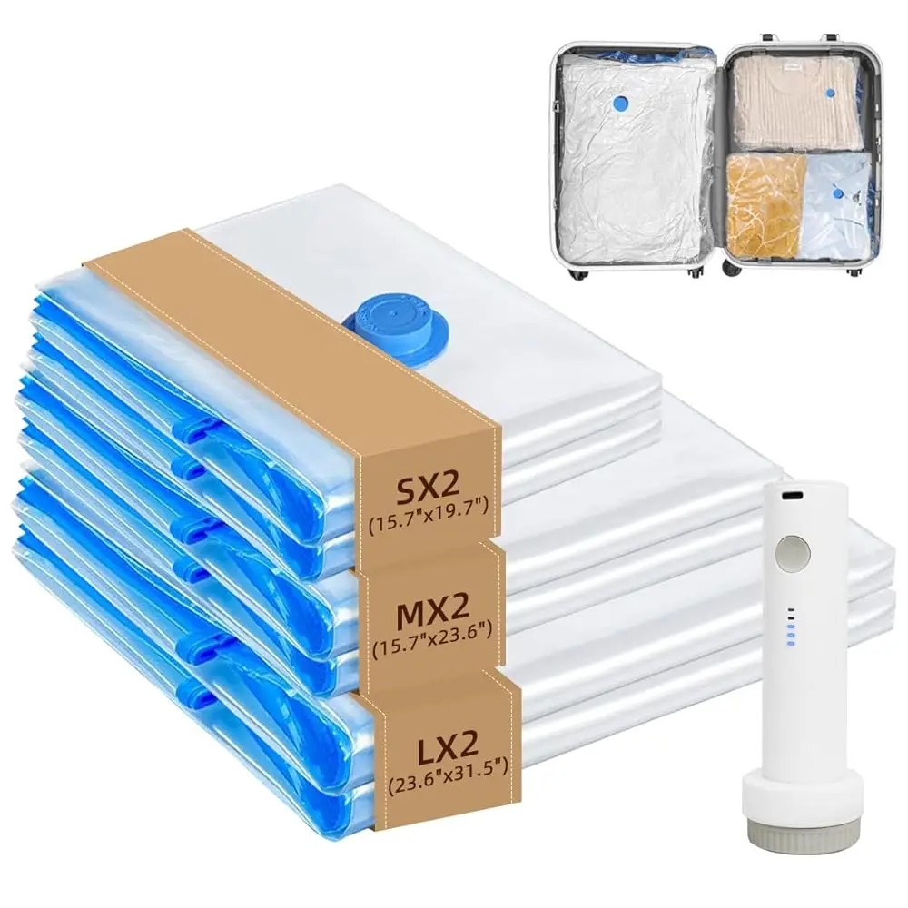 

Free ShippingVacuum Seal Bags with Portable Electric Pump, 6 Pack Vacuum Storage Bags for Clothing Travel, Compression Packing