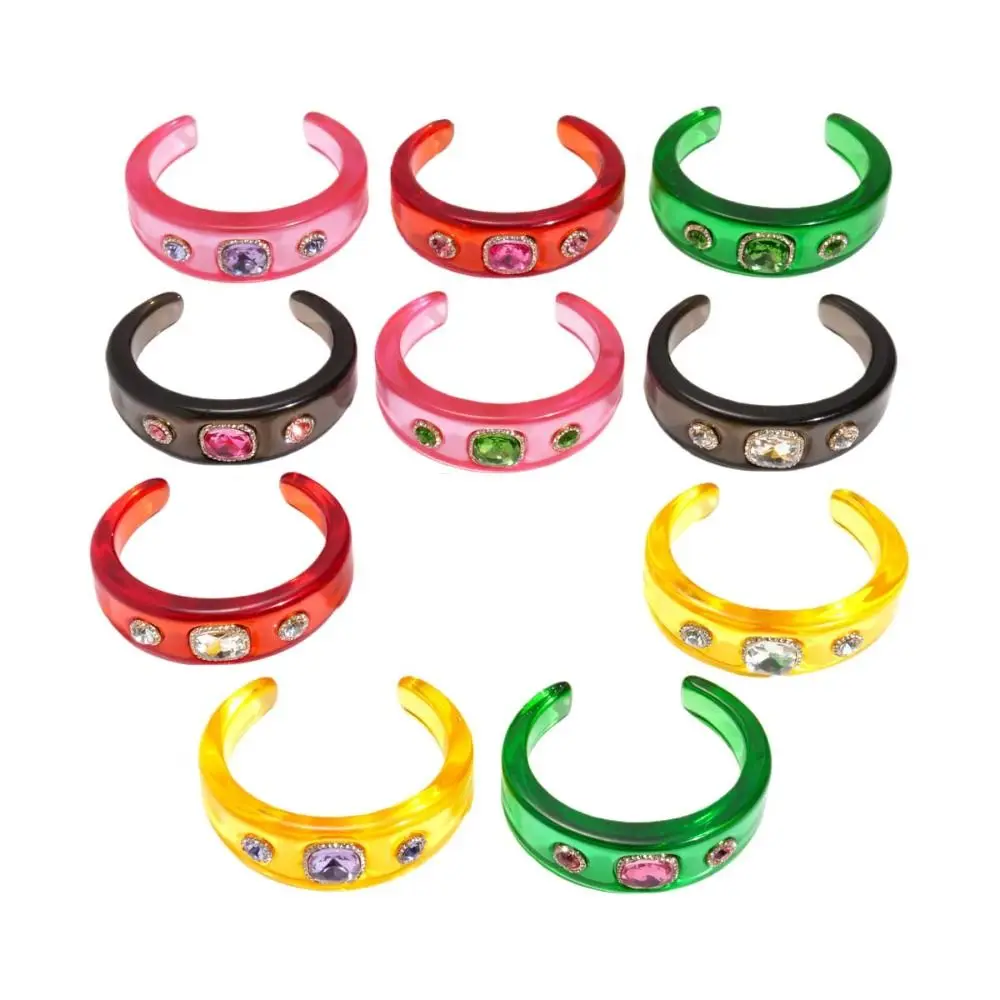 البوهيمي الاكريليك حجر الراين الإسورة أوروبا الأمريكية نمط لطخة غير النظامية واسعة سوار مفتوح Y2K الكلاسيكية مجوهرات اكسسوارات