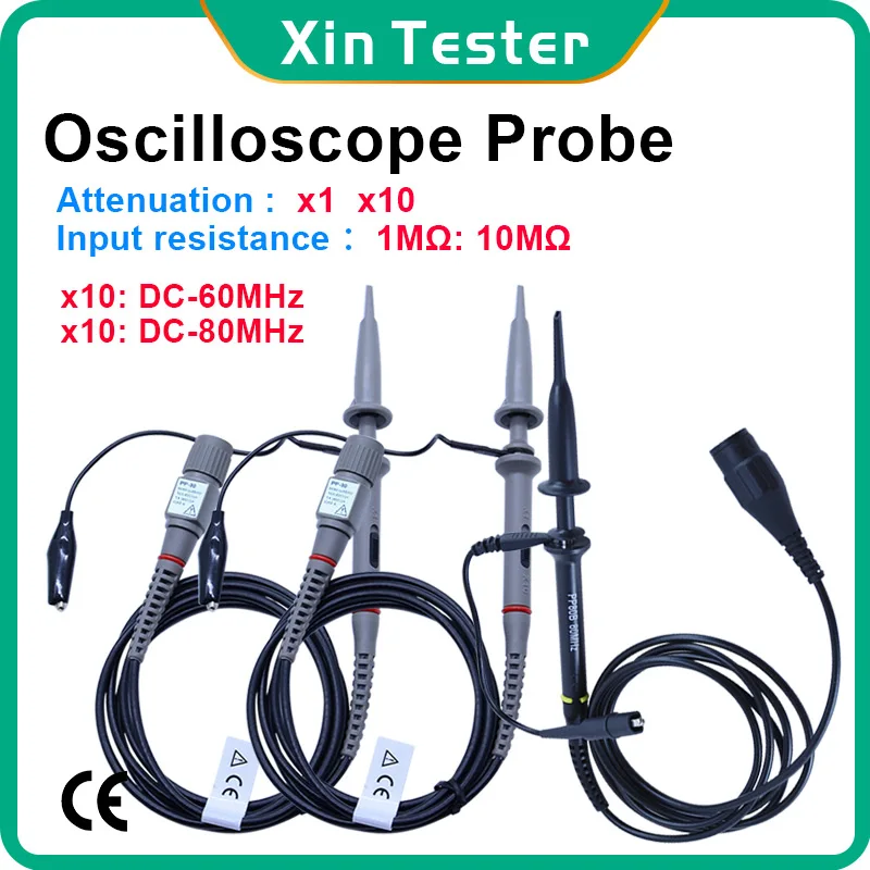 Xin Tester sonda oscilloscopio digitale X1 X10 60MHz 80MHz sonde di prova Osciloscopio con vite di regolazione lunghezza 130cm