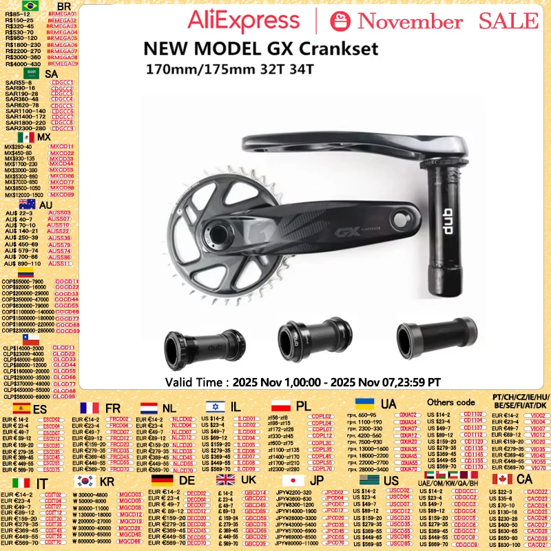 SRAM GX EAGLE DUB Crankset 170mm 175mm 34T 32T MTB Double Side Bicycle Crank DUB BSA BB92 PF30 BB 3mm Offset Crankset