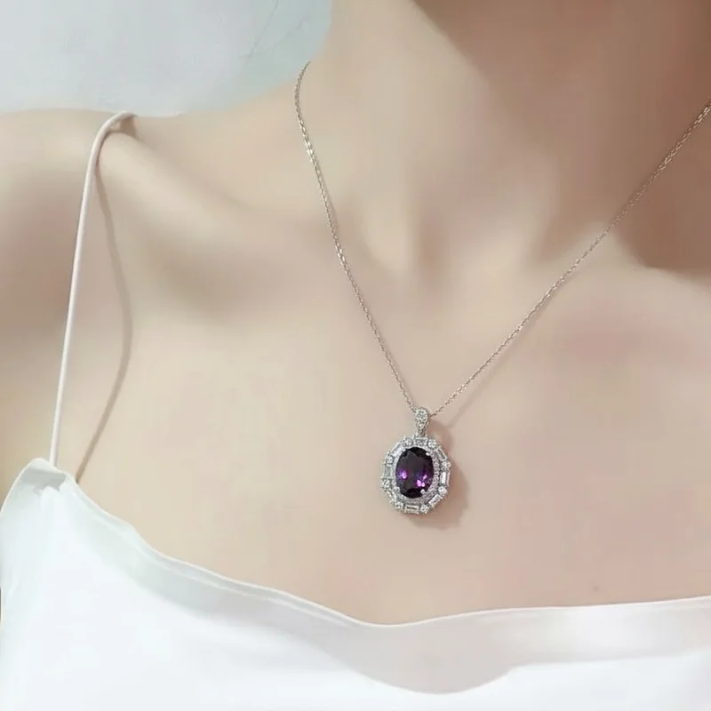 S925 Sterling Silver Elegant Hollow Pendant Set Featuring Natural Amethyst Natural Topaz and Sparkling Zircon Accents for Refine