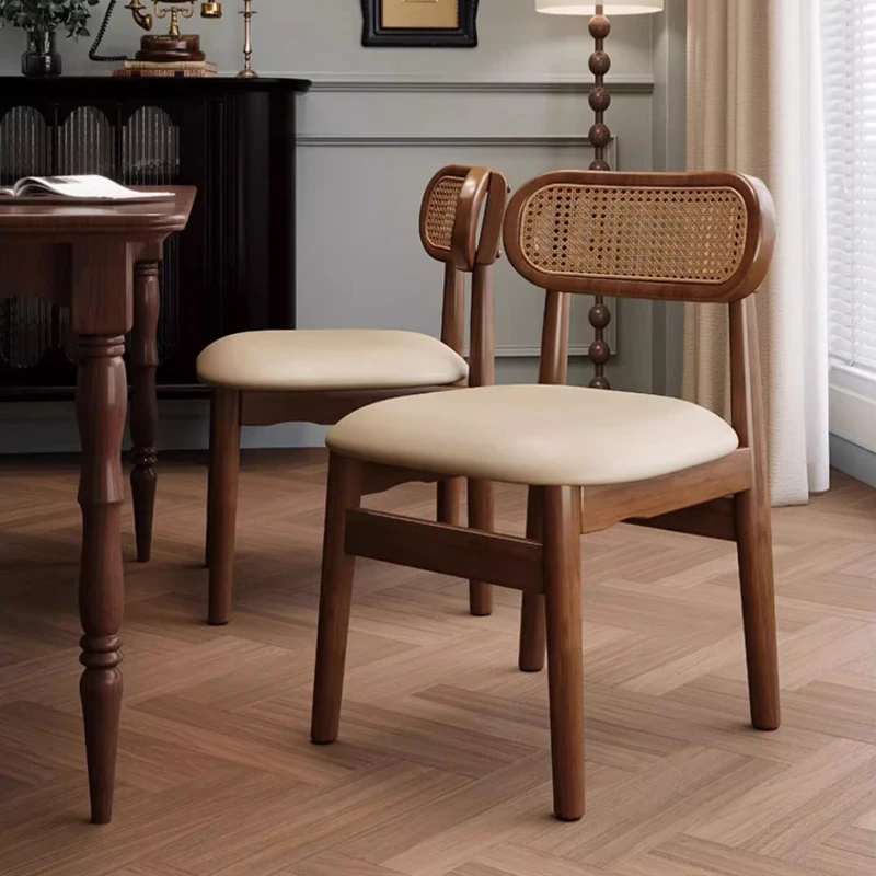 

Solid Wood Dining Table Chairs with Rattan Backrest - Modern Minimalist Wooden Stool for Home Kitchen Restaurant Furniture