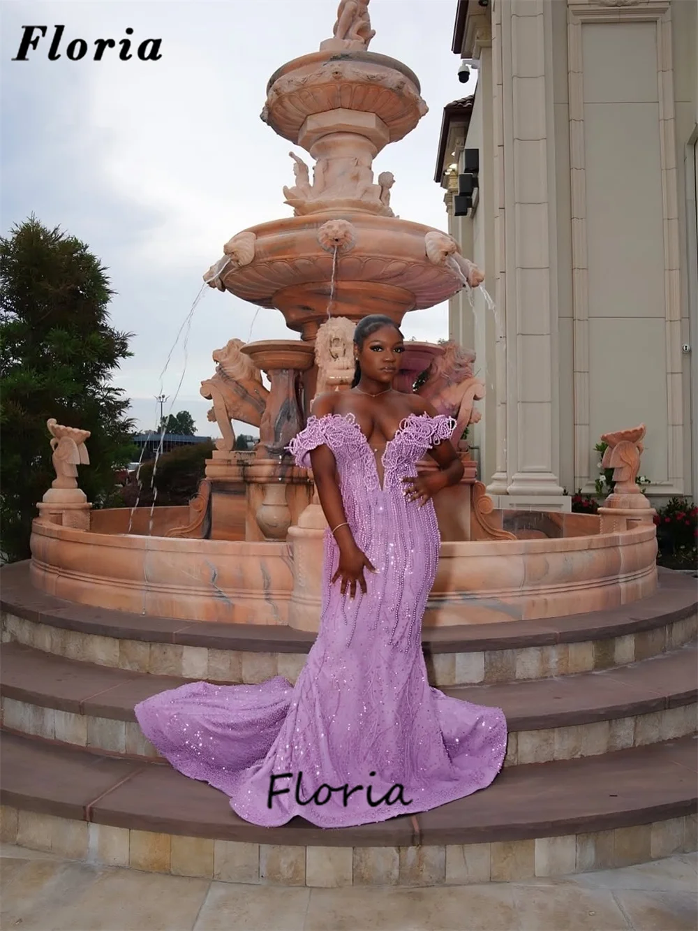 ไนจีเรียสีม่วง Strapless ไข่มุกชุดราตรีแอฟริกัน Aso Ebi Mermaid พรหมชุดสีดําสาวงานแต่งงาน Gowns ที่กําหนดเอง