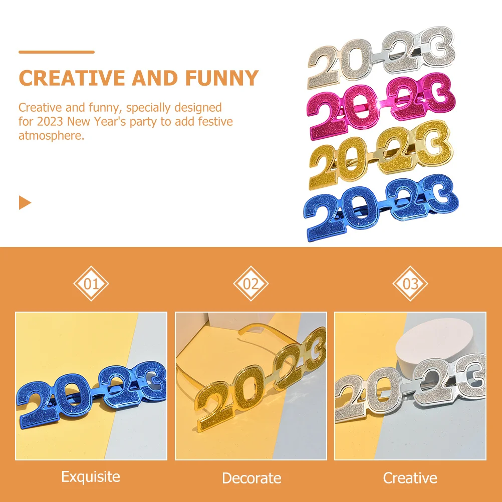 

4Pcs 2023 New Year Funny Eyeglasses Photo Props Festival Glasses Holiday Celebration Supplies 2023 Eyeglasses