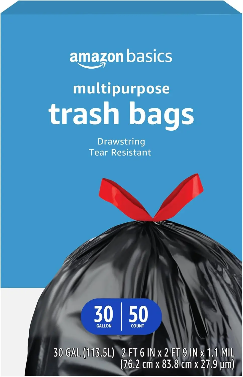 

Multipurpose Drawstring Trash Bags, 30 Gallon, 50 Count - Durable and Easy to Use
