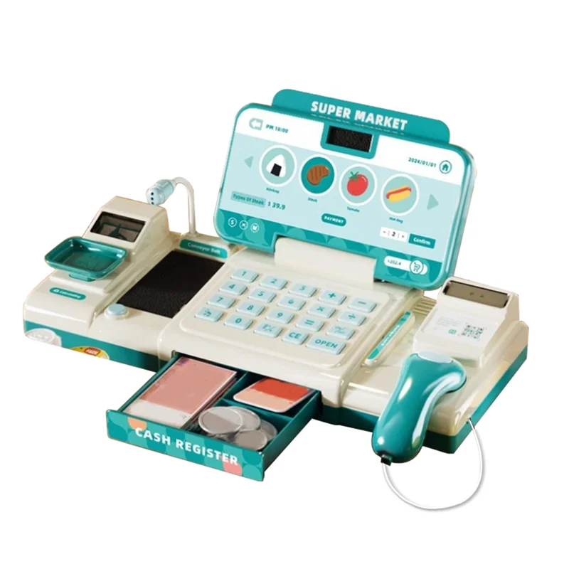 Supermarkt-Registrierkasse zum Einkaufen, intelligente Erkennung, Rollenspiel mit Scanner-Mikrofon für Kinder