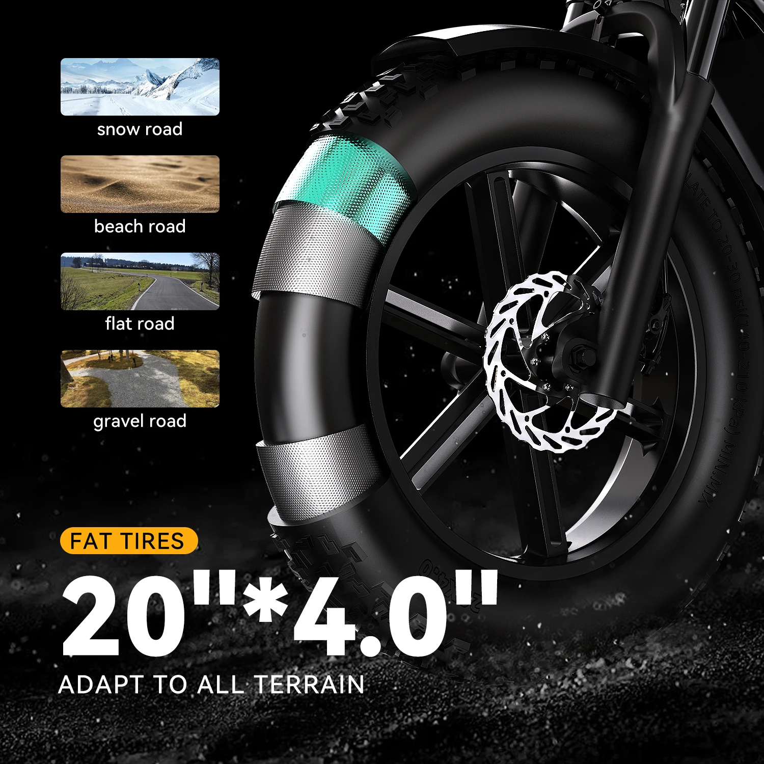 دراجة كهربائية Cybervelo EK11 للبالغين، دراجة إلكترونية بإطارات سميكة لجميع التضاريس مقاس 20 بوصة، دراجة كهربائية 80 ميلًا بدقة 30 ميجابكسل لدراجة نارية جبلية رملية #5