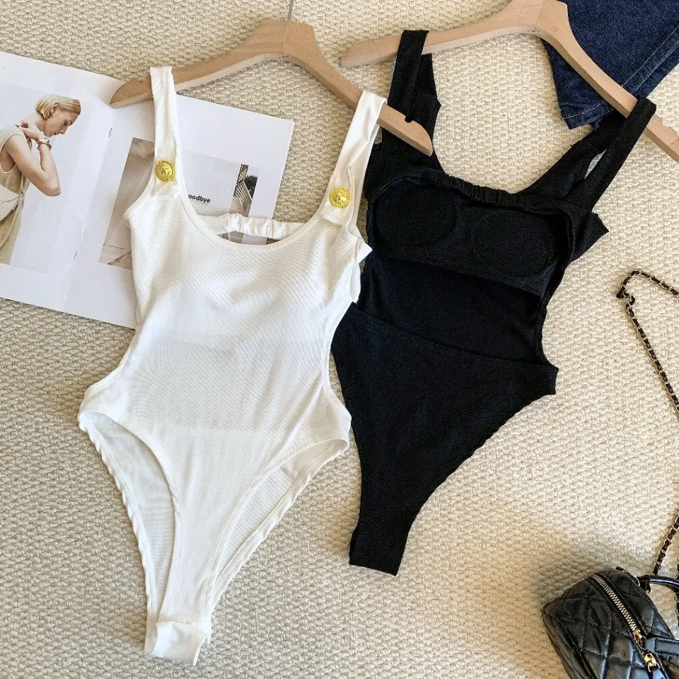 Summer New Style Hot Girl Metal Decoration Backless Jumpsuit Women Slimming Fixed Belt Chest Pad Versatile High Waist Shorts