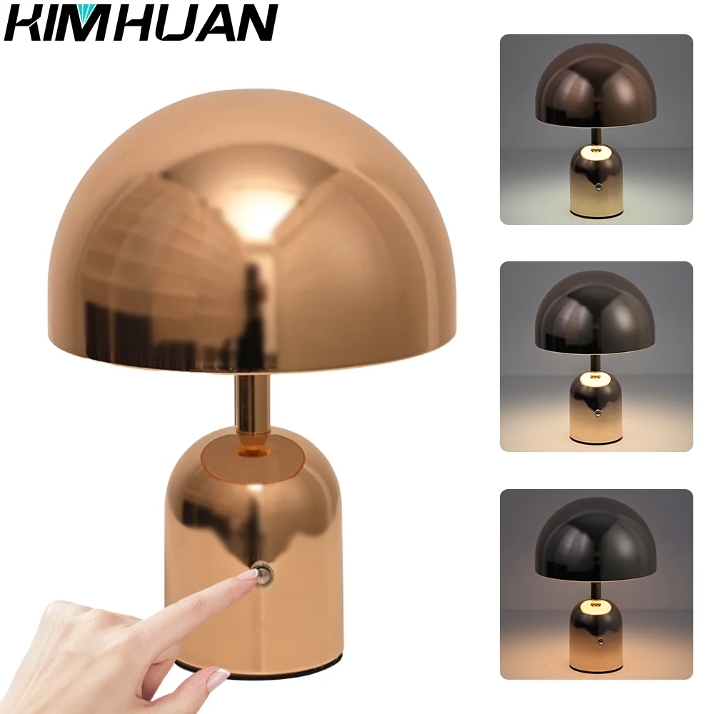 Mushroom Flower Bud portable LED Table Lamps Rechargeable Desk Touch Night Light For Dining Bedroom Simple Modern Chrome
