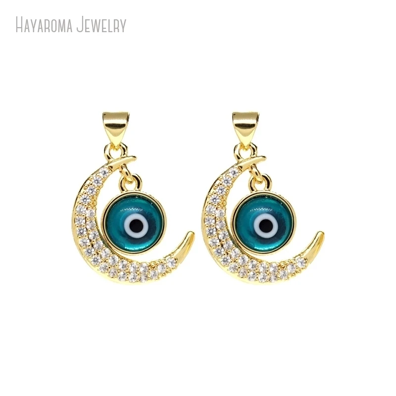 2Pcs Islam Wholesale Gold Color Blue Shape Crescent  Moon Religious Evil Turkish Eye Pendant Charms PM45991 image 4