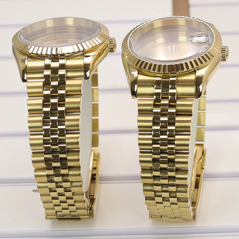 Geriffeltes 36mm/39mm Luxus-Uhrengehäuse mit Saphirglas für Datejust NH35 4R NH36 NH38 Miyota8215 Uhrwerk 28,5mm Zifferblatt Schiebeverschluss-Armband – Detail 7