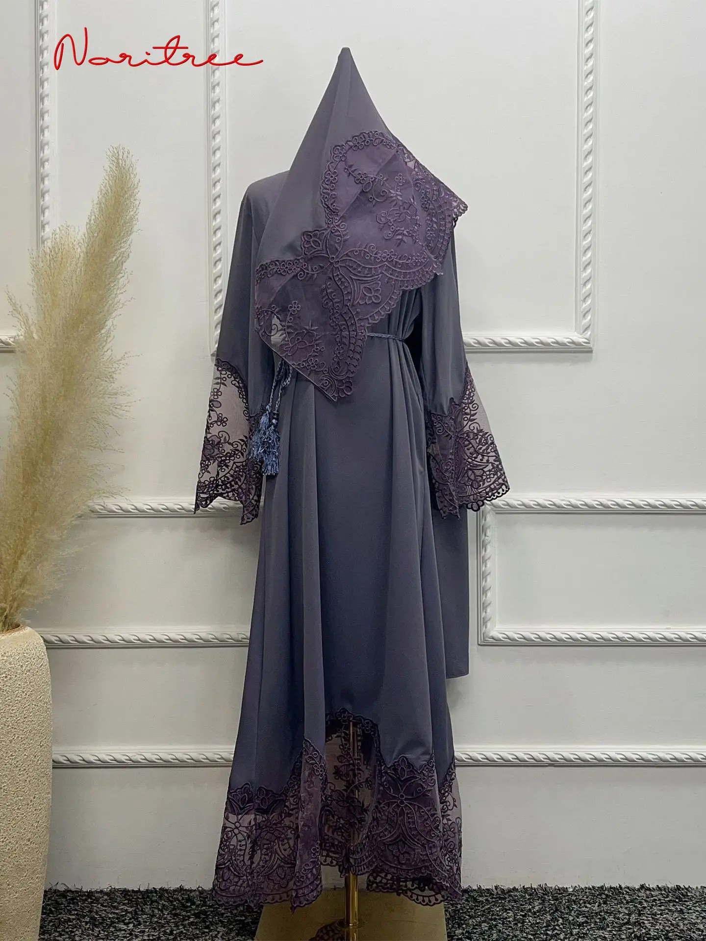 Silky Rmandan Eid Robe Dresses Fashion Embroidery Muslim Dresses female full length Lace HIjab islamic Soft muslim abaya wy1412