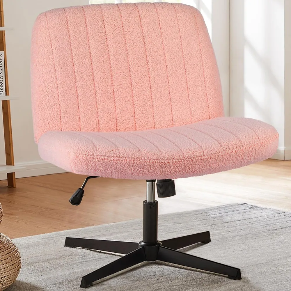 

edx Criss Cross Chair,Armless Legged Office Desk Chair No Wheels,Teddy Fabric Padded Wide Seat Modern Swivel Height Adjustable