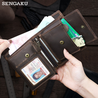 Crazy Horse Cowhide Men's Wallet Multi-Functional Credit Card Slots Purse Vintage Genuine Leather Short Wallets Button