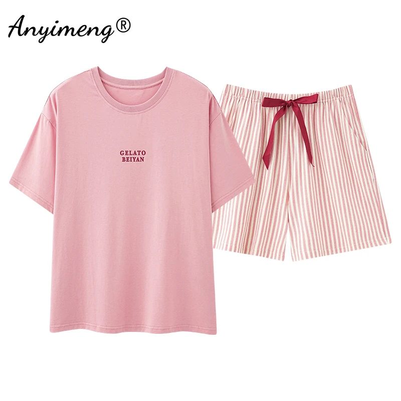 Women Summer Shorts Casual Pullover Nightwear Cotton Pajamas Set for Woman Leisure Sleepwear for Girl Fashion Lady Loungewear