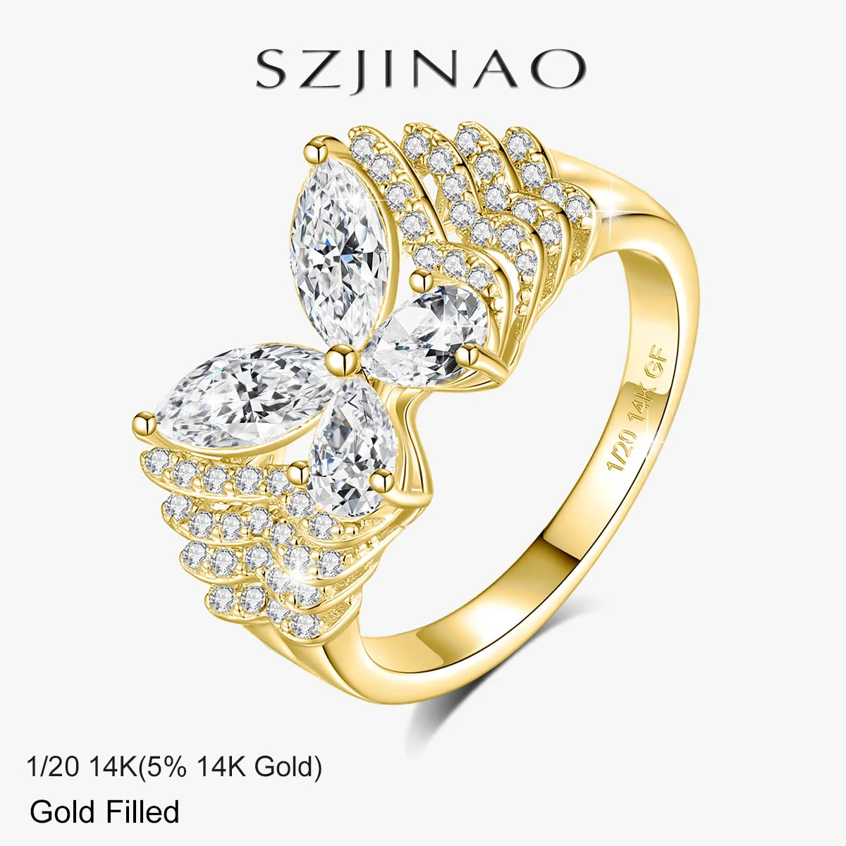 

Кольцо-бабочка с муассанитом из 14-каратного золота, 2cttw, цвет D, дизайн с крыльями ангела для женщин, подарок на годовщину, романтические украшения